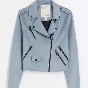 River Island Pale Blue Suede Biker Jacket